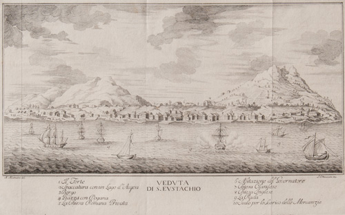 Veduta de S. Eustachio (St. Eustachius, Oranjestad, Fort Oranje) 1763